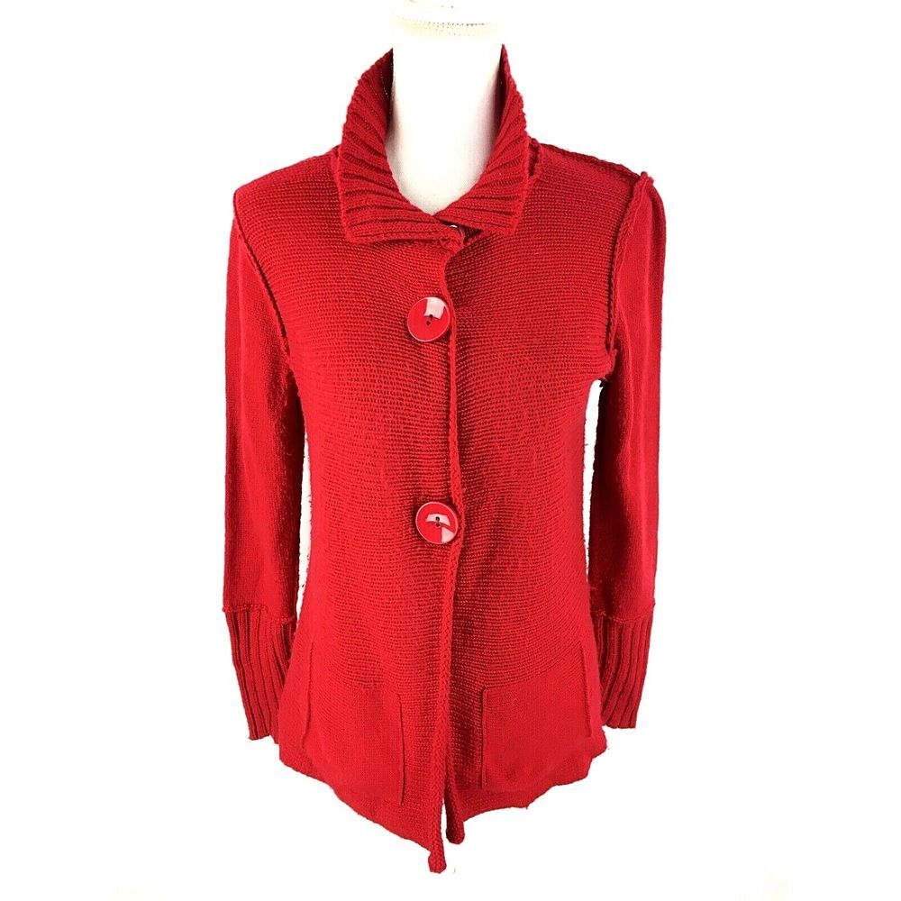 Sundance Catalog Wool Blend Button Knit Cardigan Sweater Size PS Petite Red